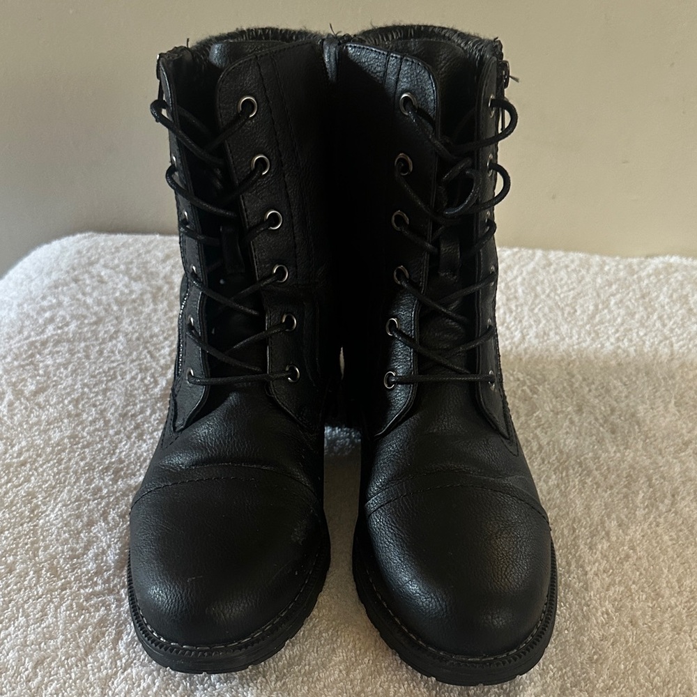 Decarsdz Black Lace-Up Combat Moto Boots